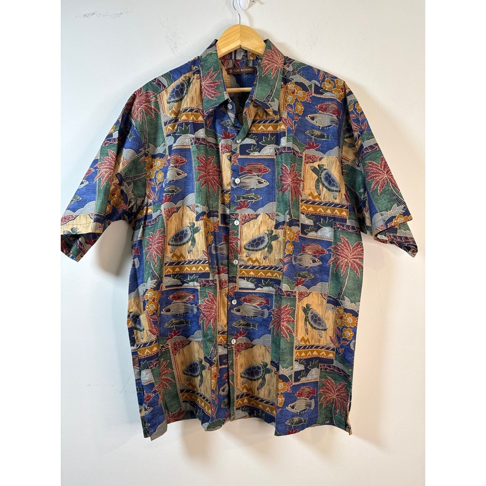 Tori Richard Men's Vintage s L Hawaiian Shirt Sea Turtle Fish Tropical  RN 20957